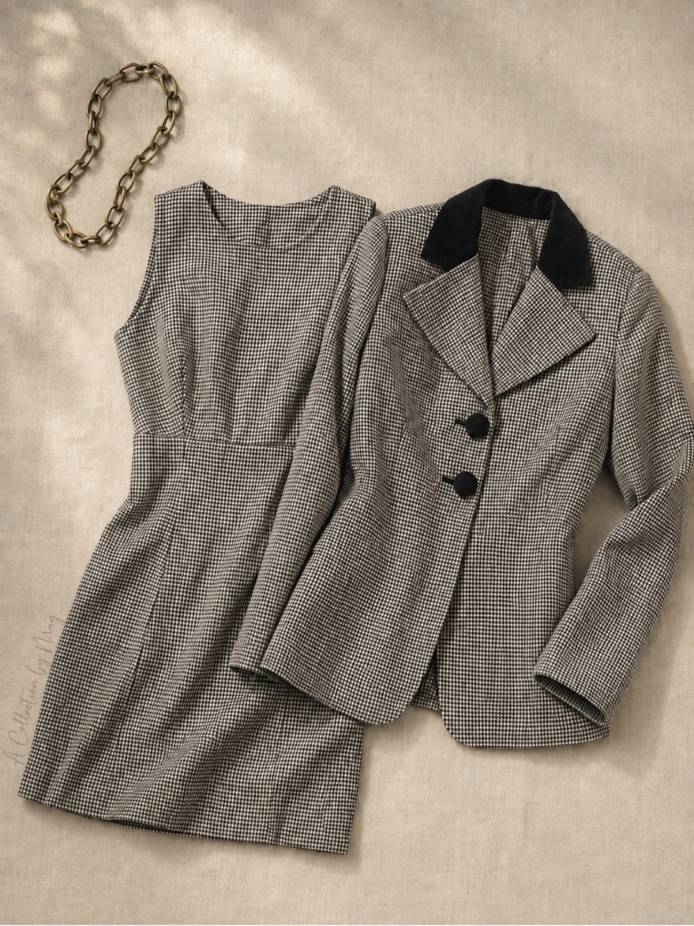 Vintage 90s All That Jazz Houndstooth Blazer & Mini Dress Set Size 5 / 6
